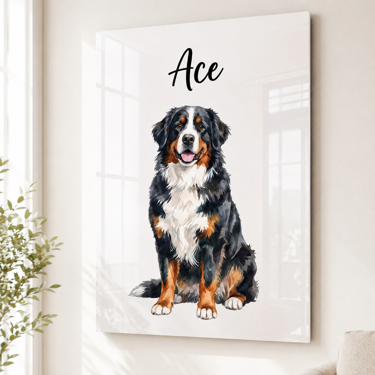 Custom Pet Memorial Acrylic Portrait | Watercolor Style Scan for Memories QR Code Sign