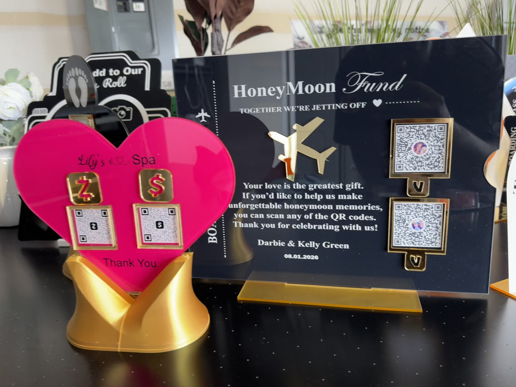 Honeymoon Fund QR Code Sign | Boarding Pass Wedding Acrylic Payment Table Sign